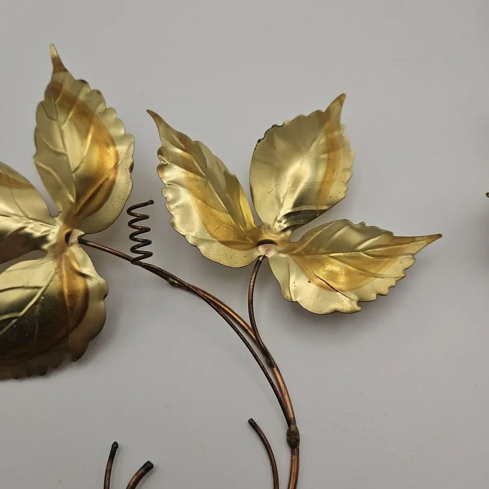 Vtg Gold Bronze Color Leaves Metallic Wall Hanging Home Floral Decor MCM